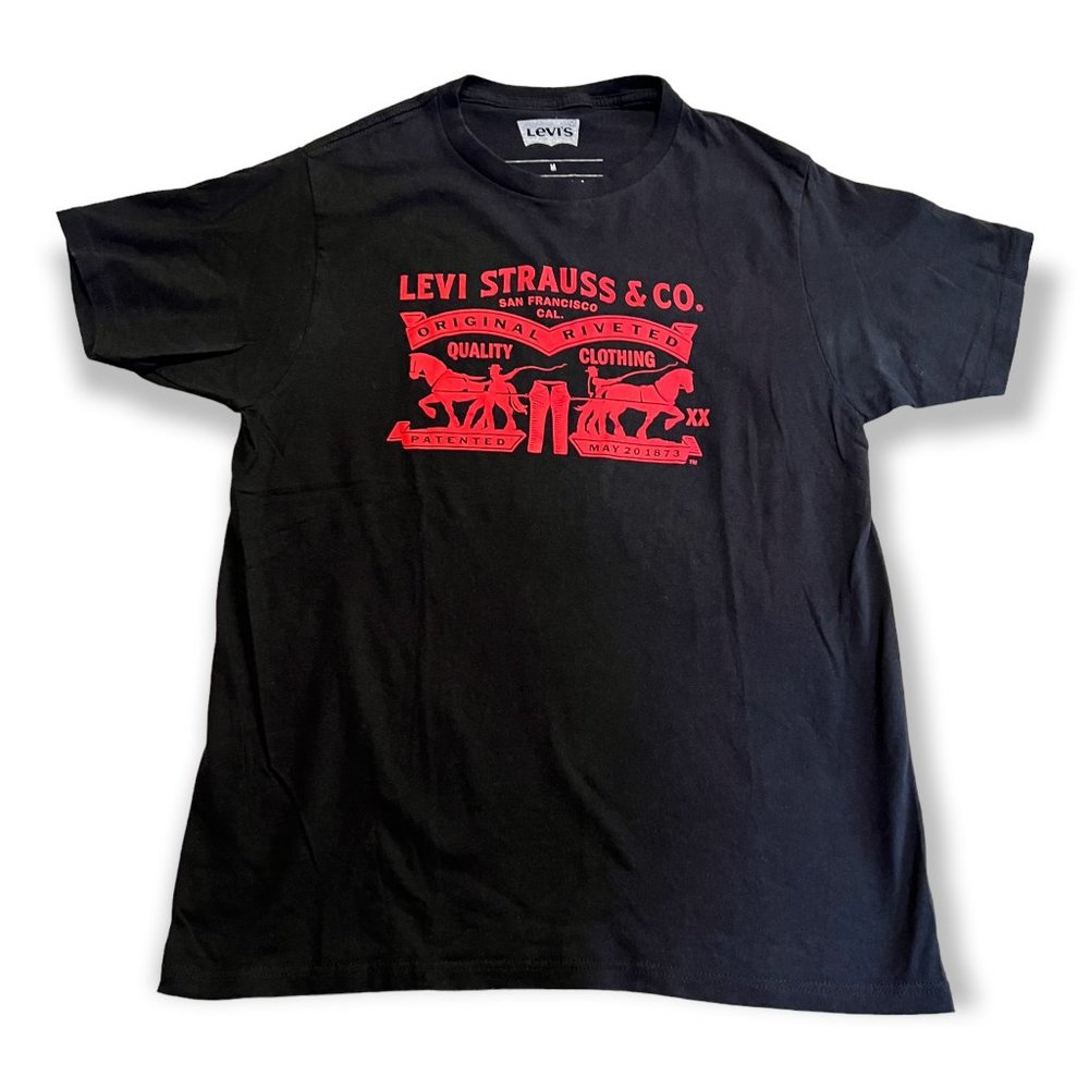 Levi's Mens Black Red Classic Horse Logo T-shirt SZ M Western Cali Original